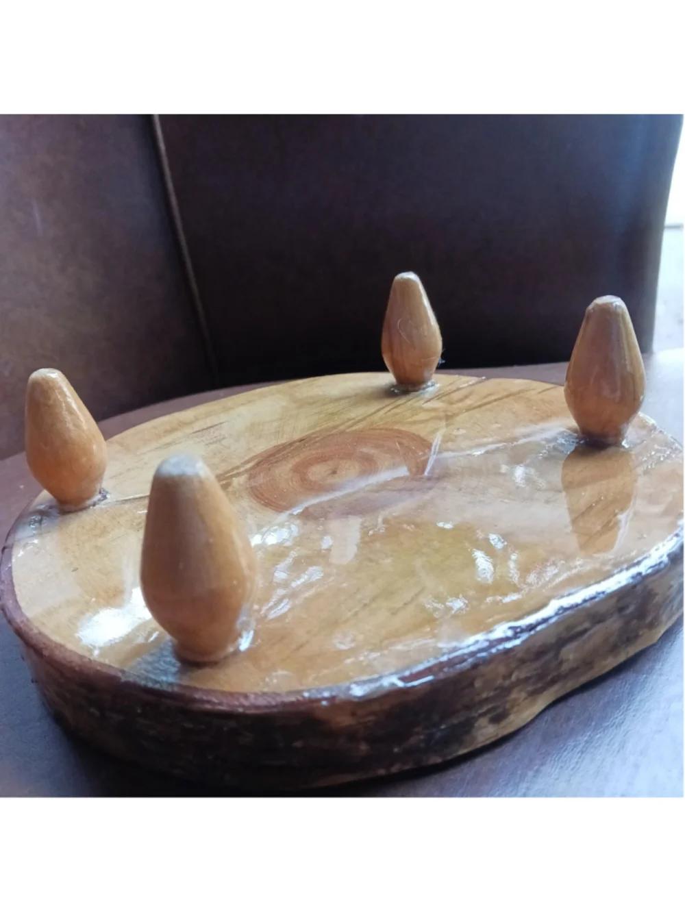 VTG Birch Slab Charcuterie Pedestal Shellac Handmade Folk Art Primitive